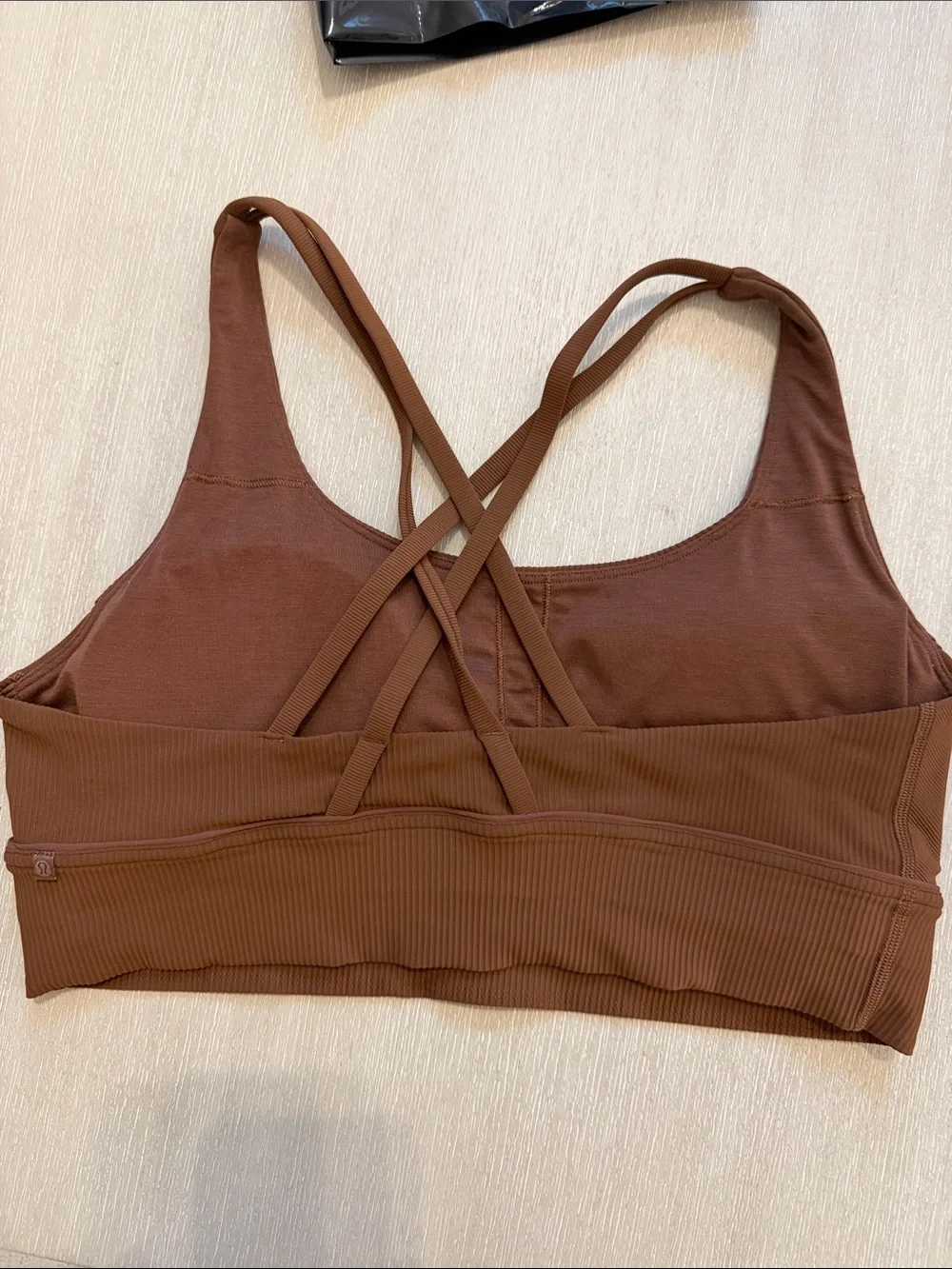 lululemon Brown Ribbed long line Crossback Sports Bra 14
